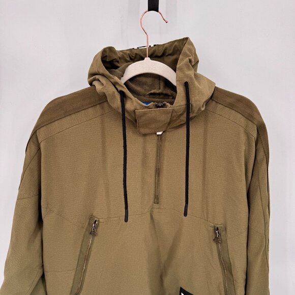 Adidas 1/4 Zip Pullover Jacket Mens Large Green‎ Nylon Pockets Hood - Picture 2 of 10